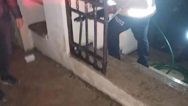 Erdek'te kapı demirine sıkışan köpeğin imdadına itfaiye yetişti